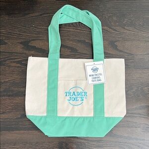 Trader Joe's Mini Pastel Green Canvas Tote Bag